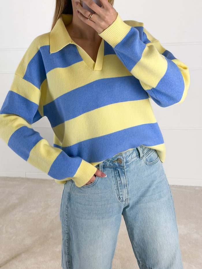 Moteriškas dryžuotas megztinis su vilna DALISAY Geltona