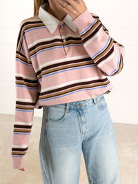 Moteriškas dryžuotas megztinis su vilna POLLY Rožinė