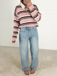 Moteriškas dryžuotas megztinis su vilna POLLY Rožinė