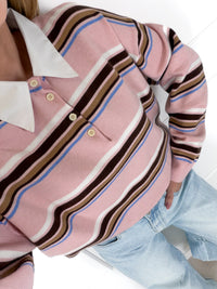 Moteriškas dryžuotas megztinis su vilna POLLY Rožinė