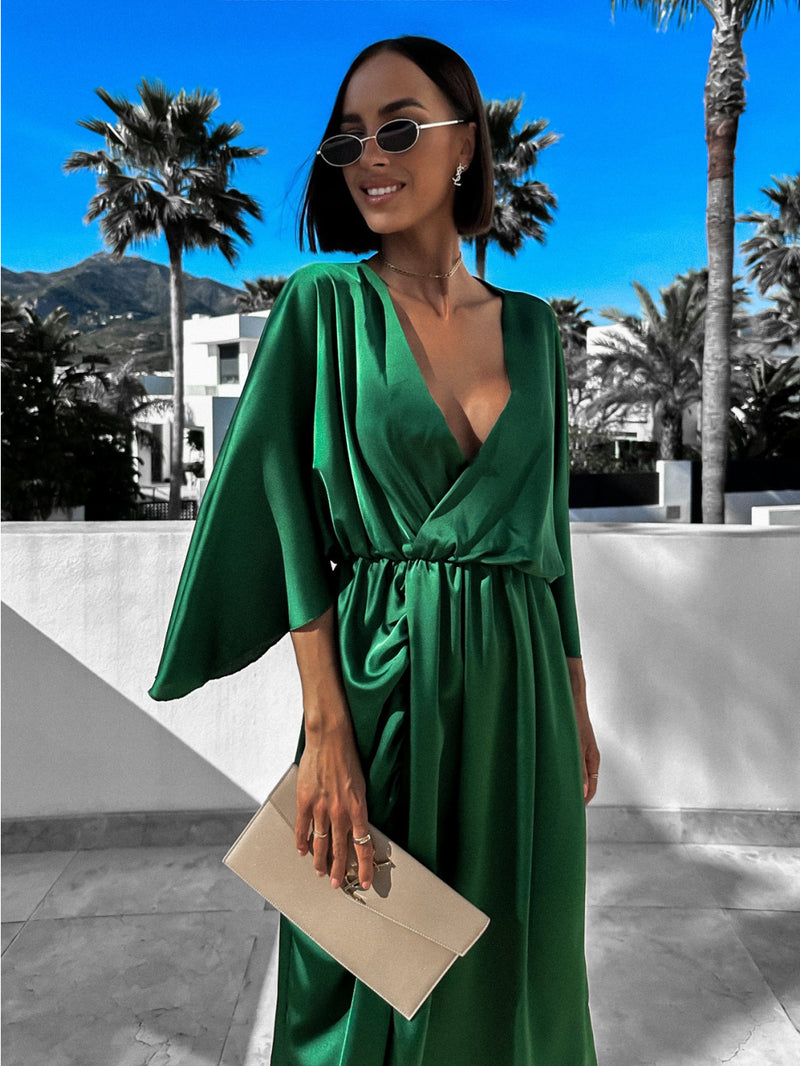 Moteriška žalia itališka satino suknelė LUCIA