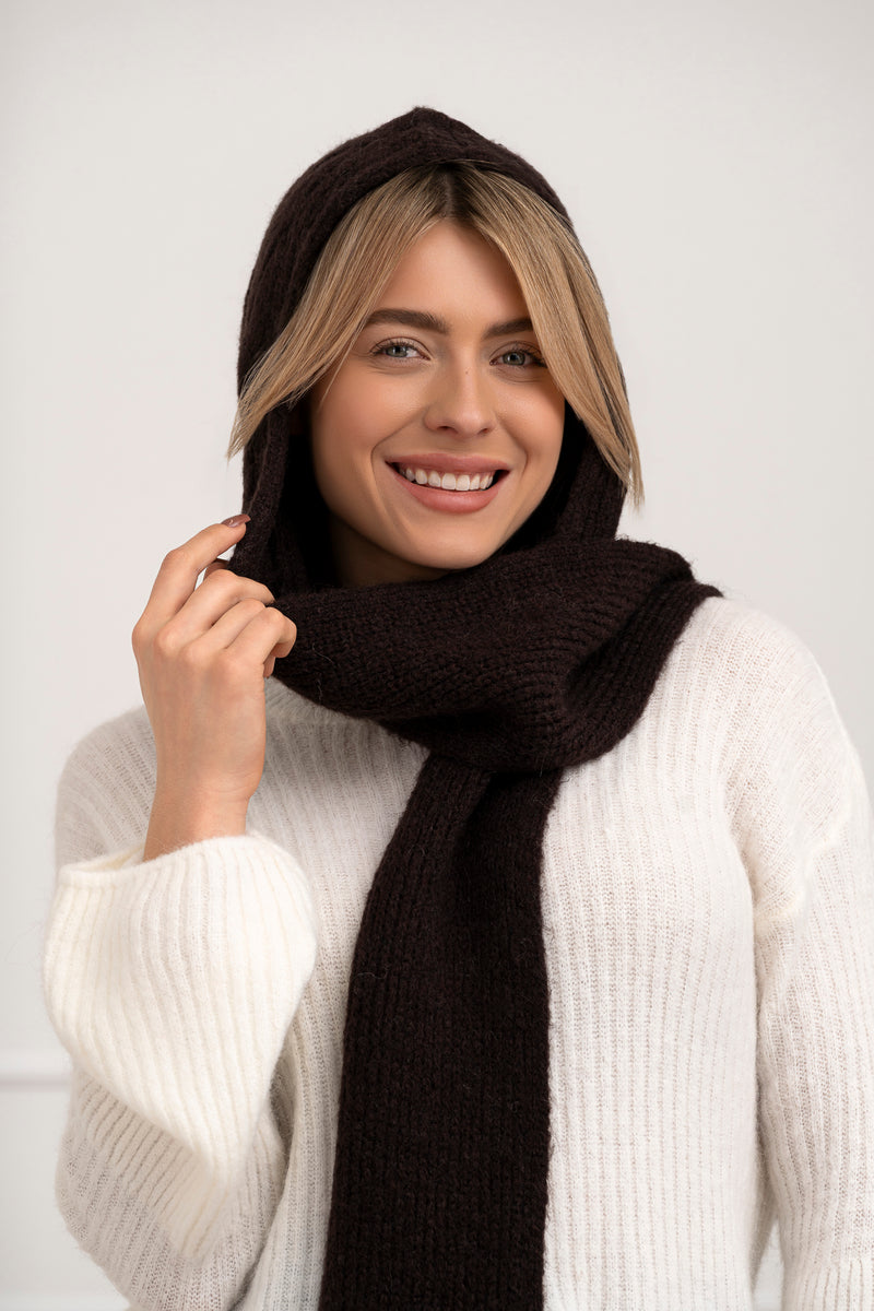 Moteriškas šiltas šalikas su vilna SOFI Tamsiai ruda