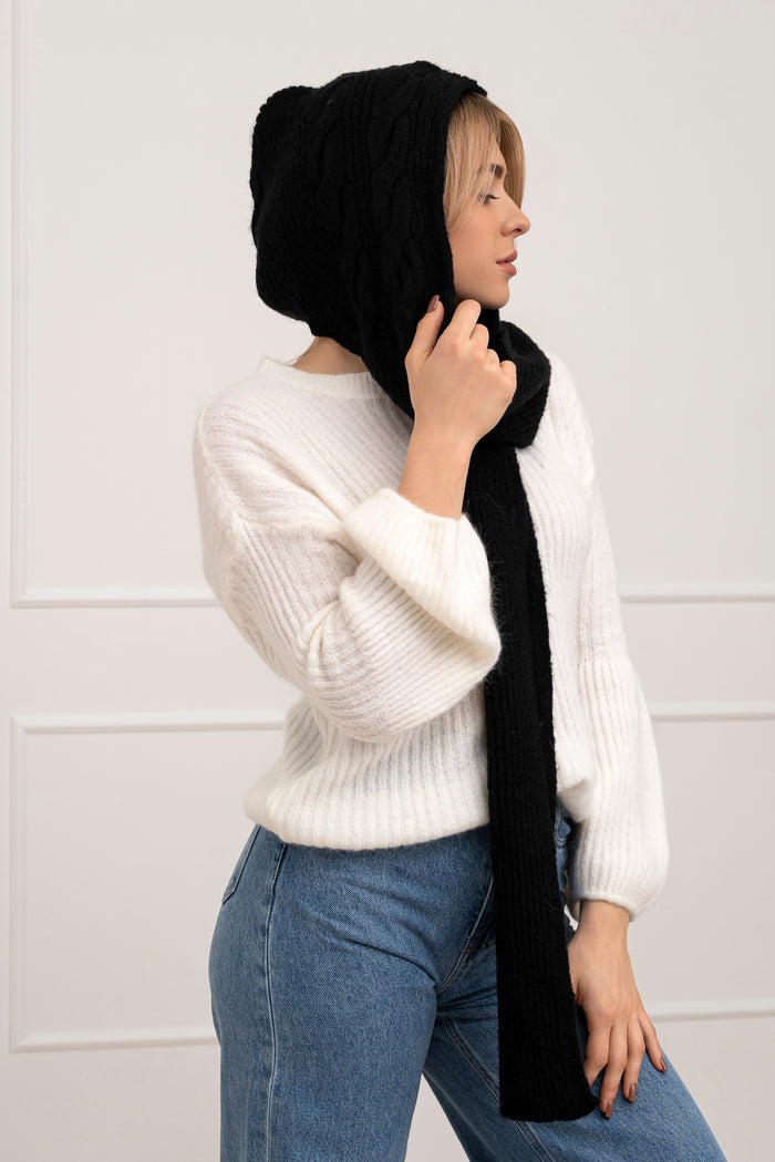 Moteriškas šiltas šalikas su vilna SOFI Juoda