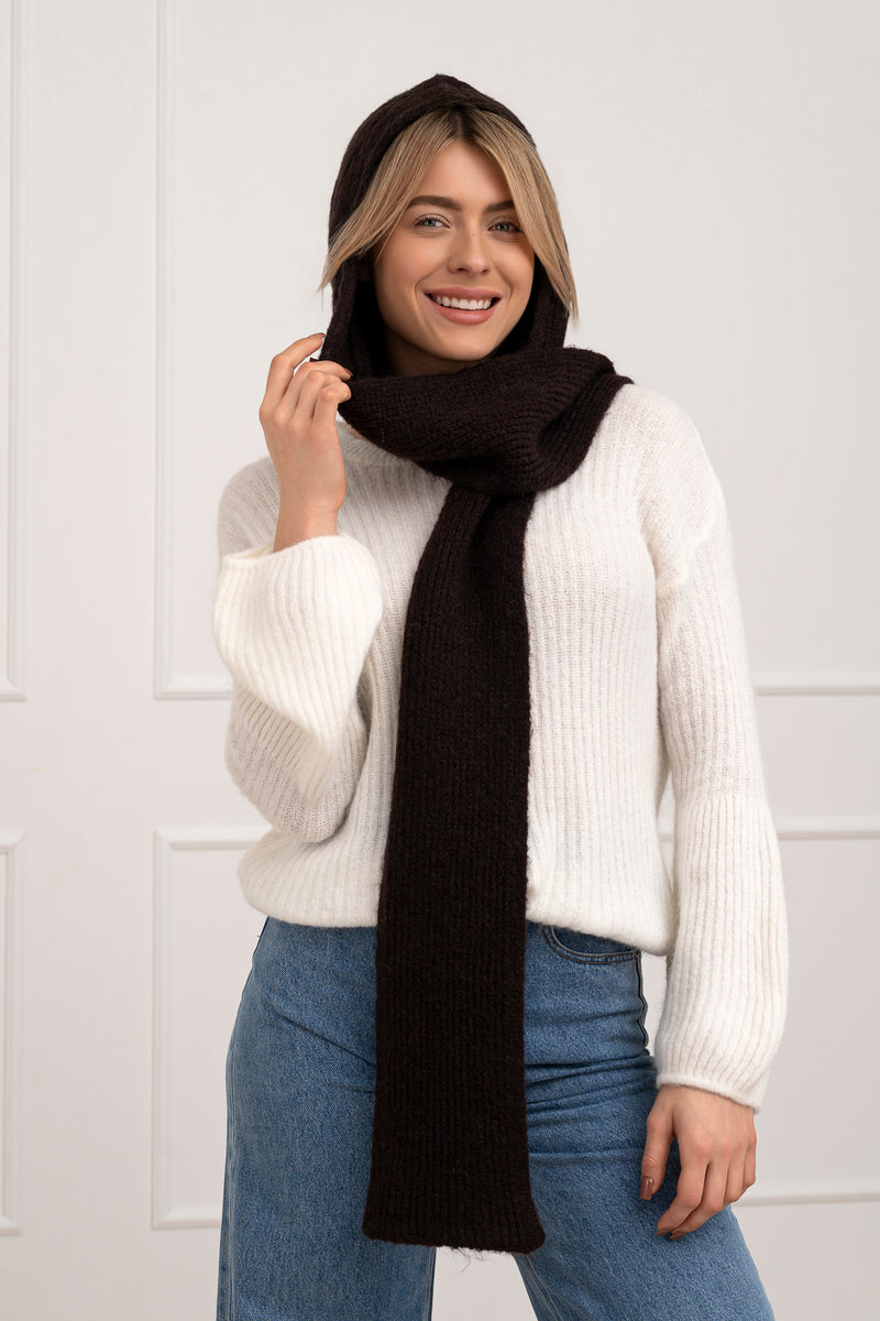 Moteriškas šiltas šalikas su vilna SOFI Tamsiai ruda