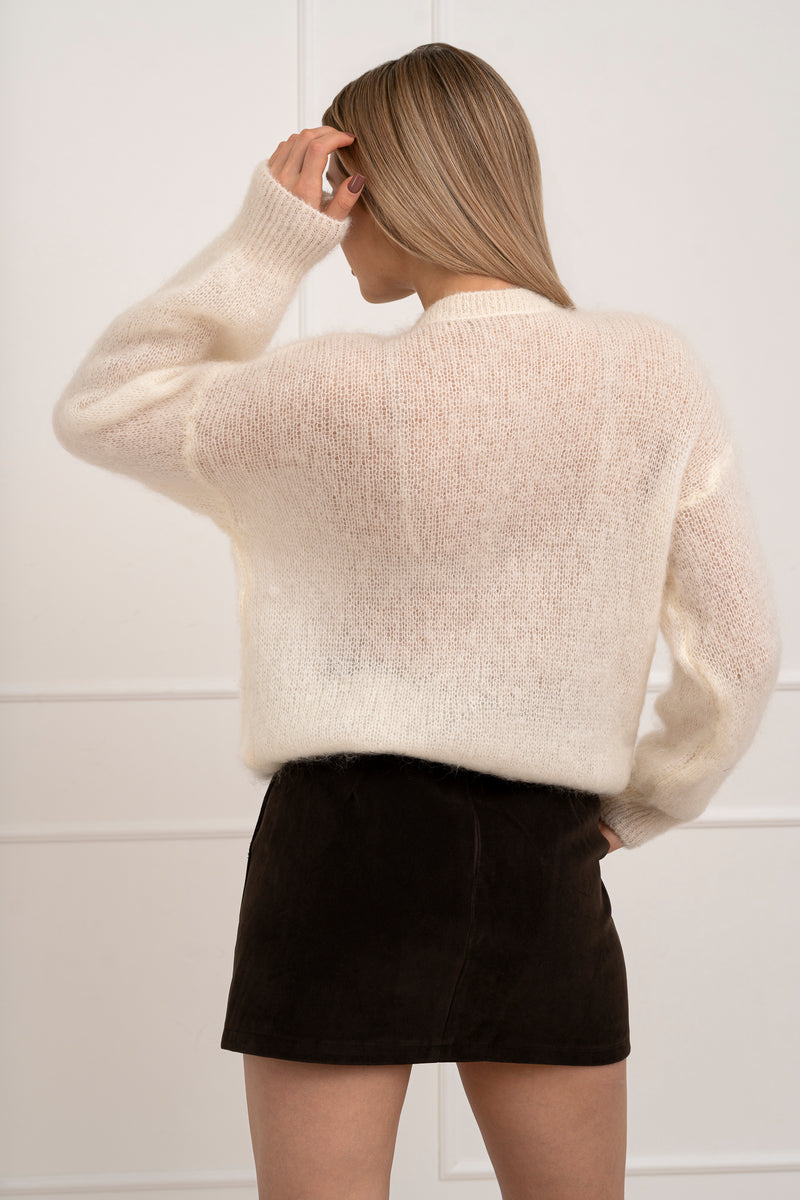 Moteriškas itališkas moheros vilnos megztinis EMELIN Balta