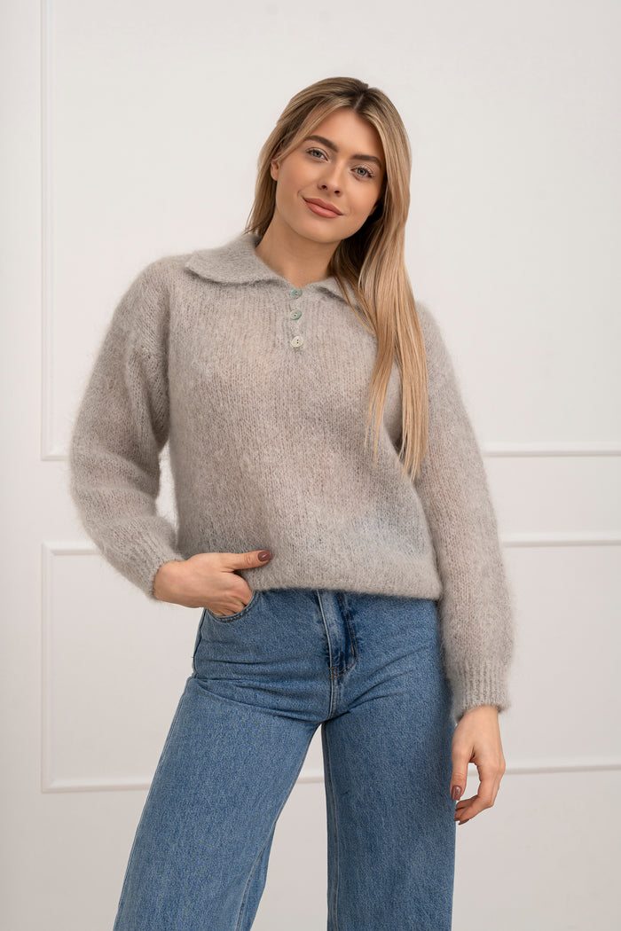 Moteriškas itališkas moheros vilnos megztinis RAYANA Pilka