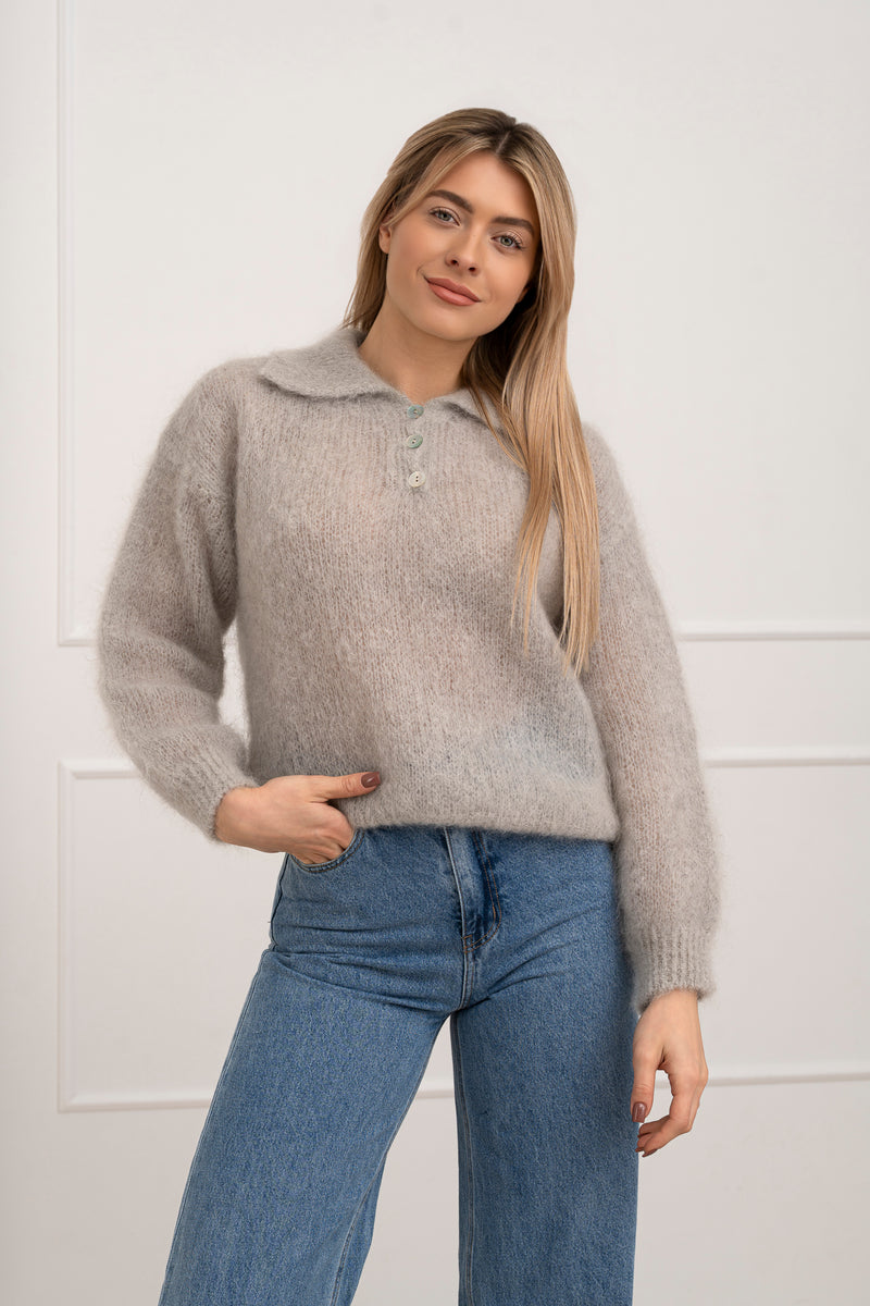 Moteriškas itališkas moheros vilnos megztinis RAYANA Pilka