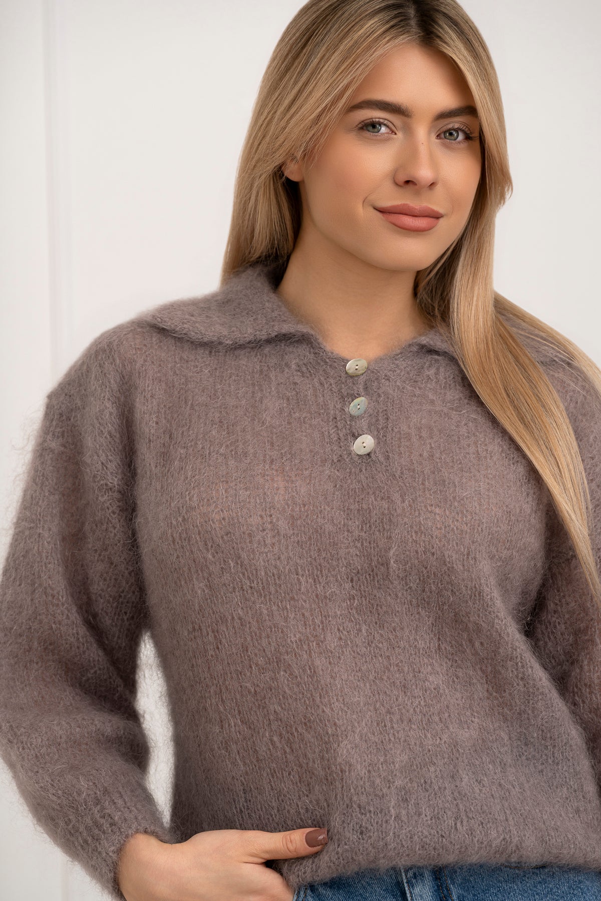 Moteriškas itališkas moheros vilnos megztinis RAYANA Kapučino