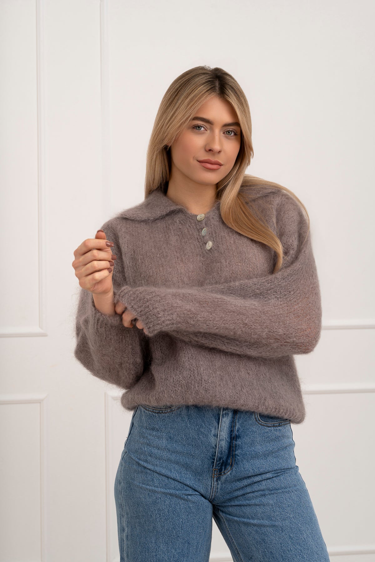 Moteriškas itališkas moheros vilnos megztinis RAYANA Kapučino