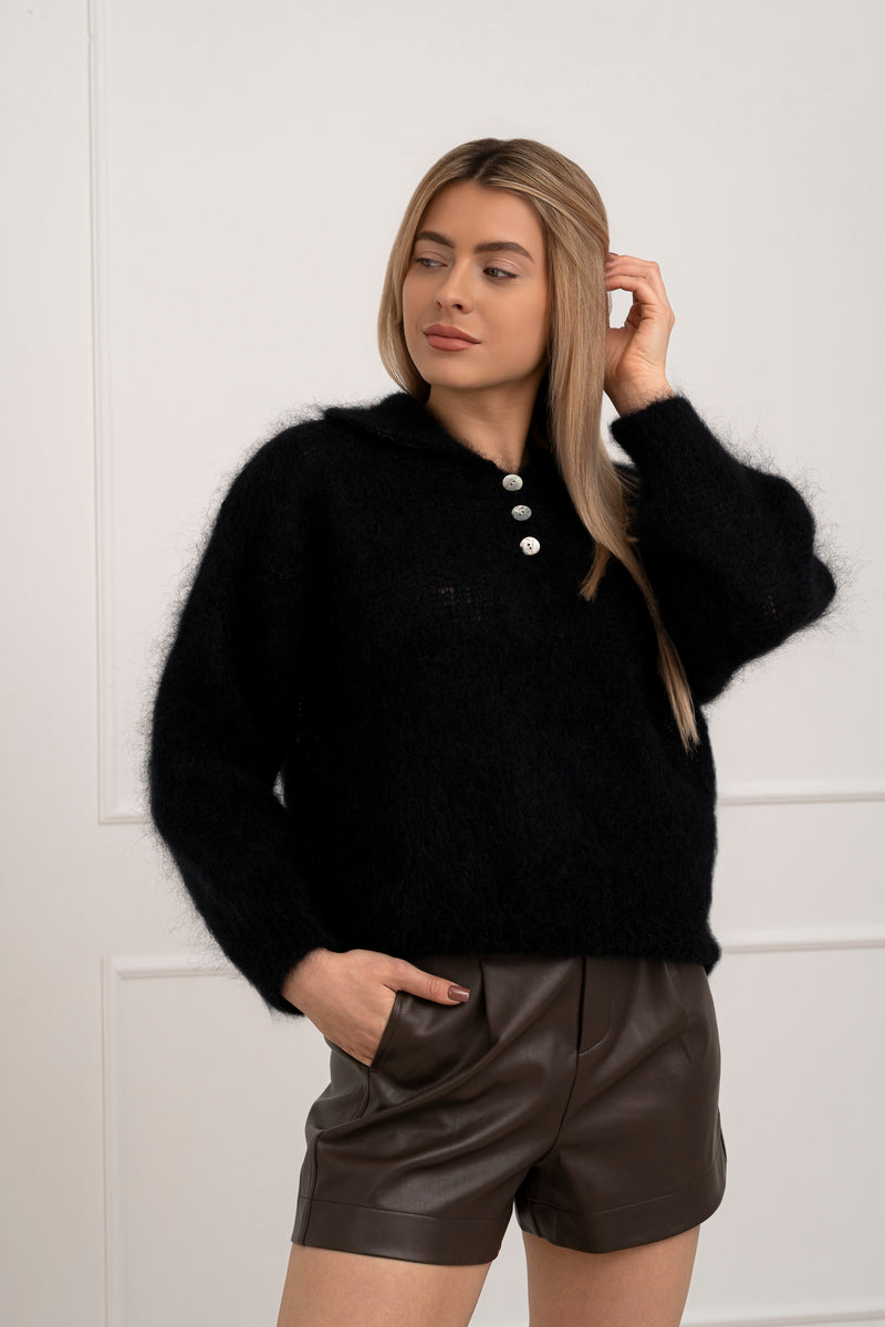 Moteriškas itališkas moheros vilnos megztinis RAYANA Juoda