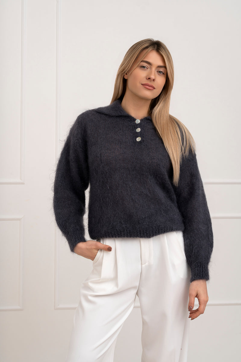 Moteriškas itališkas moheros vilnos megztinis RAYANA Tamsiai pilka