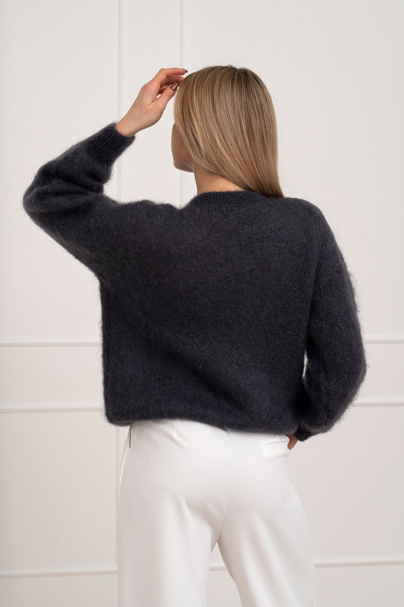 Moteriškas itališkas moheros vilnos megztinis EMELIN Tamsiai pilka