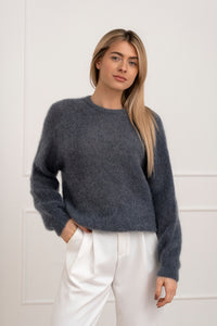 Moteriškas itališkas moheros vilnos megztinis FELICIA Tamsiai pilka