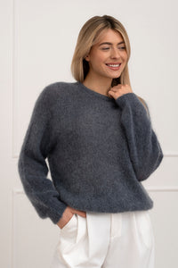 Moteriškas itališkas moheros vilnos megztinis FELICIA Tamsiai pilka