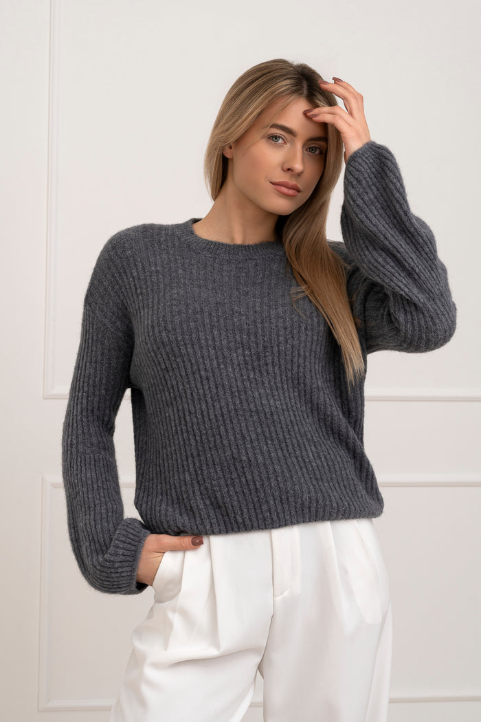 Moteriškas itališkas megztinis su baby alpakos vilna URSULA Tamsiai pilka