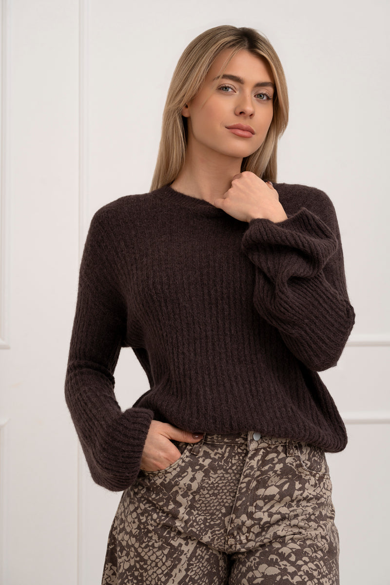 Moteriškas itališkas megztinis su baby alpakos vilna URSULA Tamsiai ruda