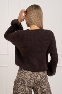 Moteriškas itališkas megztinis su baby alpakos vilna URSULA Tamsiai ruda
