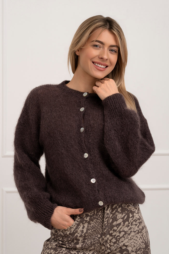 Moteriškas itališkas moheros vilnos megztinis EMELIN Tamsiai ruda