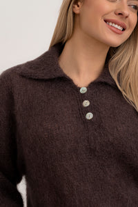 Moteriškas itališkas moheros vilnos megztinis RAYANA Tamsiai ruda