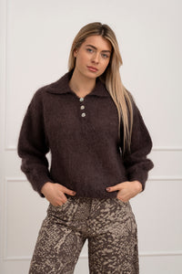 Moteriškas itališkas moheros vilnos megztinis RAYANA Tamsiai ruda