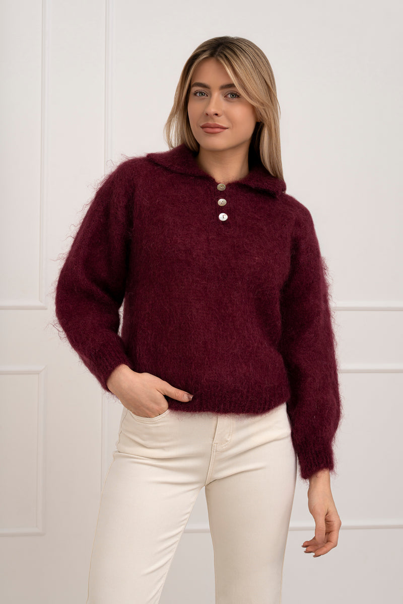 Moteriškas itališkas moheros vilnos megztinis RAYANA Bordo