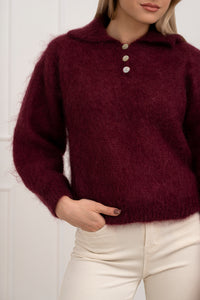 Moteriškas itališkas moheros vilnos megztinis RAYANA Bordo