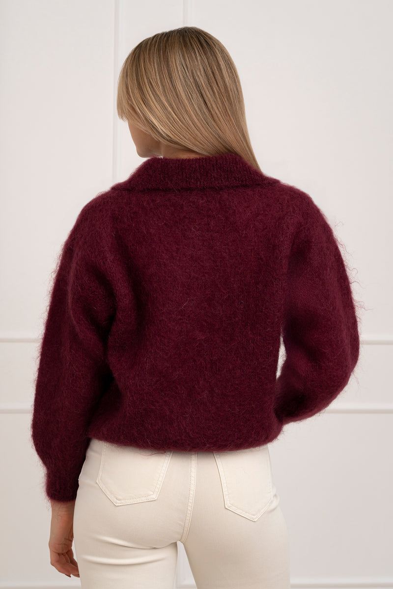 Moteriškas itališkas moheros vilnos megztinis RAYANA Bordo