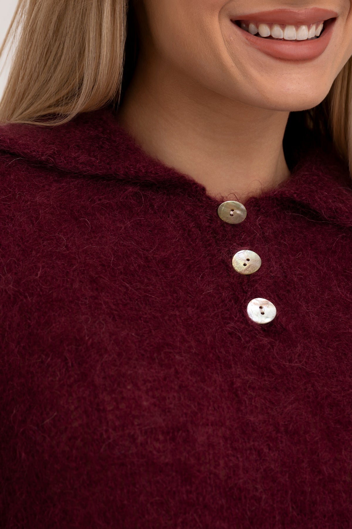 Moteriškas itališkas moheros vilnos megztinis RAYANA Bordo