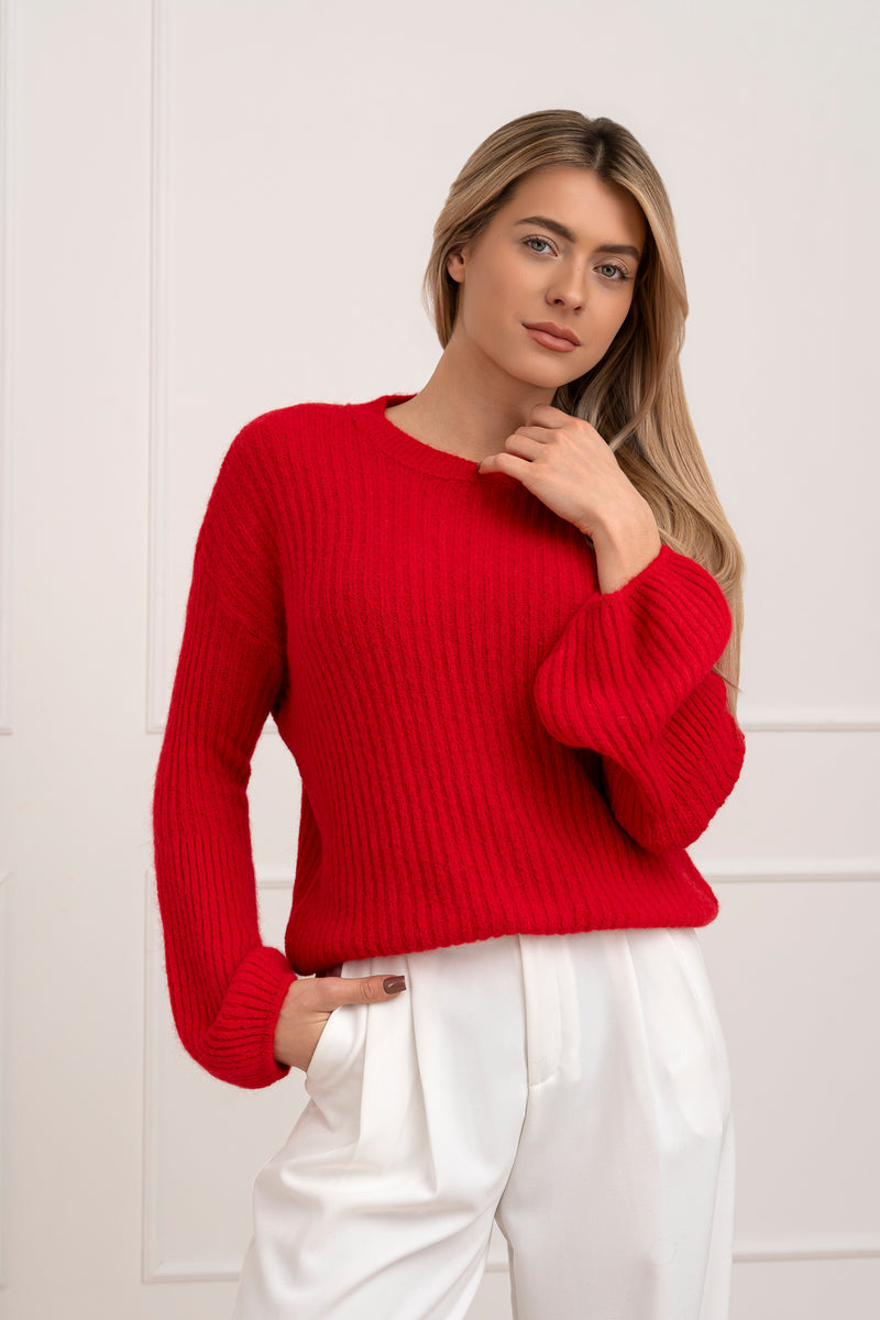 Moteriškas itališkas megztinis su baby alpakos vilna URSULA Raudona