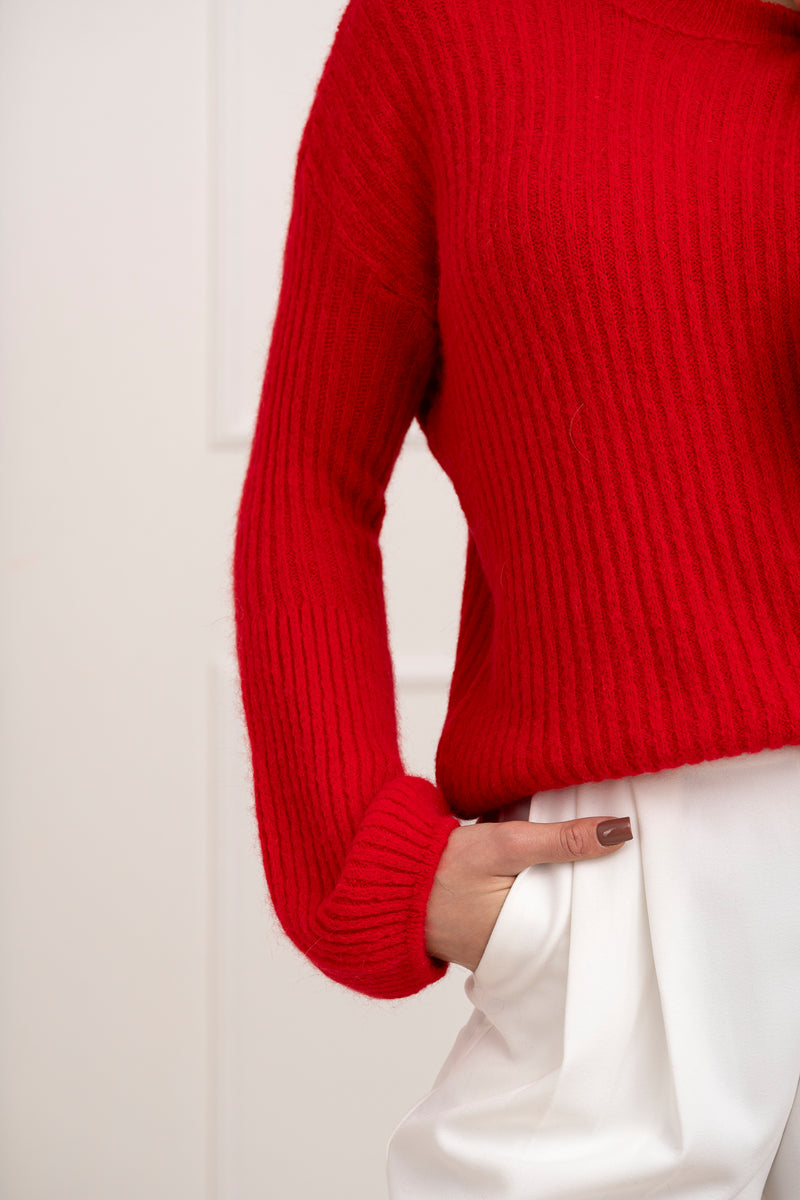 Moteriškas itališkas megztinis su baby alpakos vilna URSULA Raudona