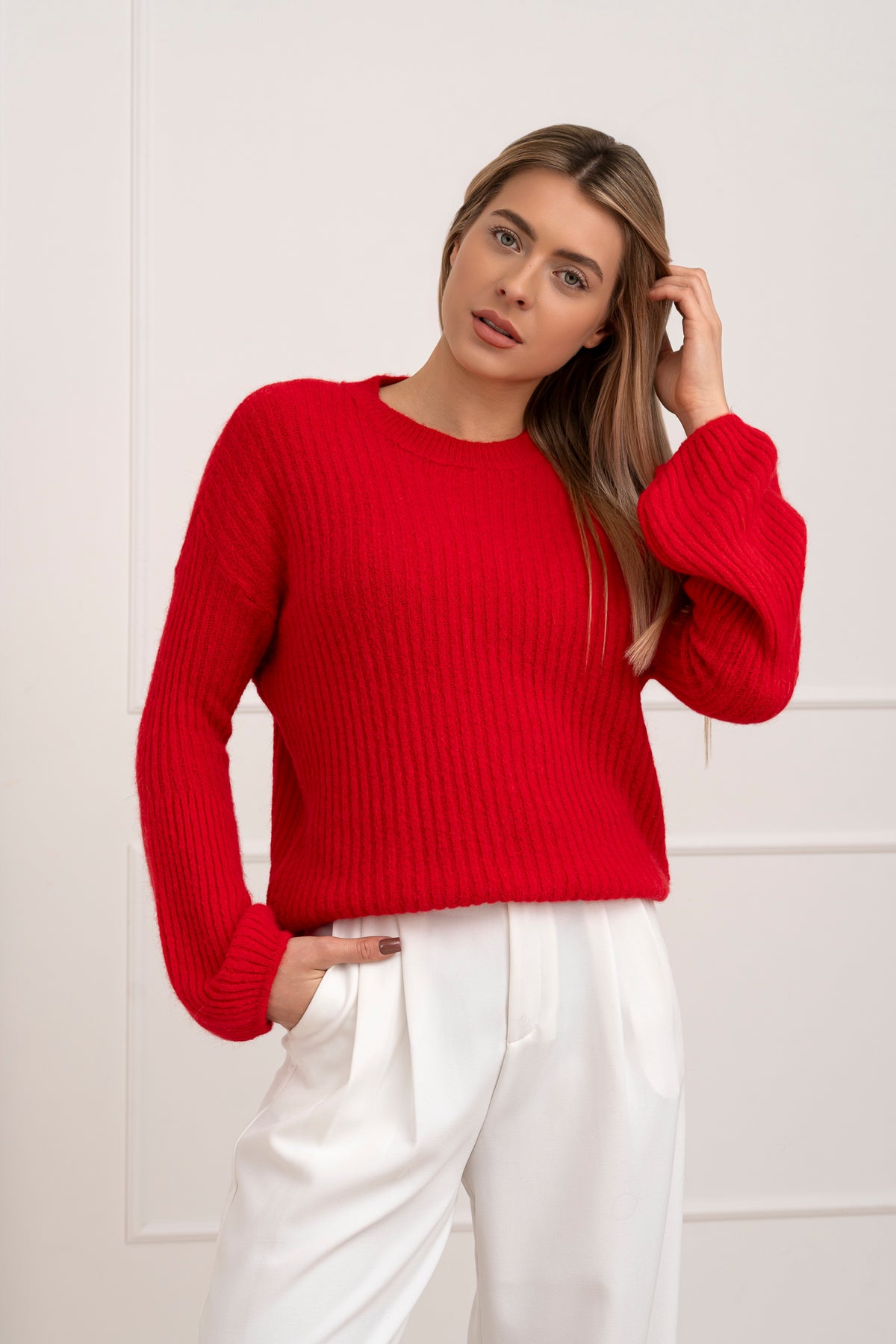 Moteriškas itališkas megztinis su baby alpakos vilna URSULA Raudona