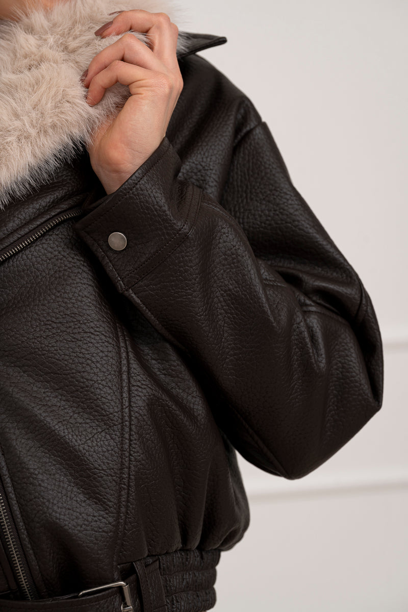 Moteriška eko odos striukė su kailiu RODGER Tamsiai ruda