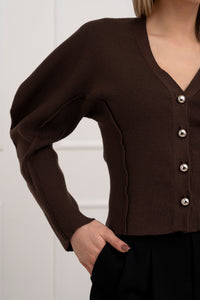 Moteriškas susagstomas megztinis CADENCE Tamsiai ruda