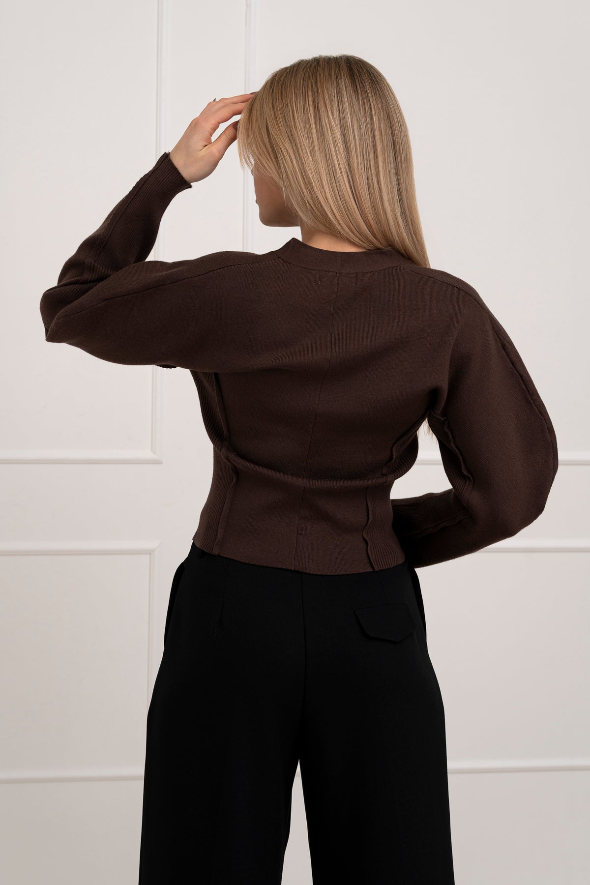 Moteriškas susagstomas megztinis CADENCE Tamsiai ruda