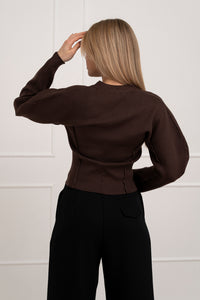 Moteriškas susagstomas megztinis CADENCE Tamsiai ruda