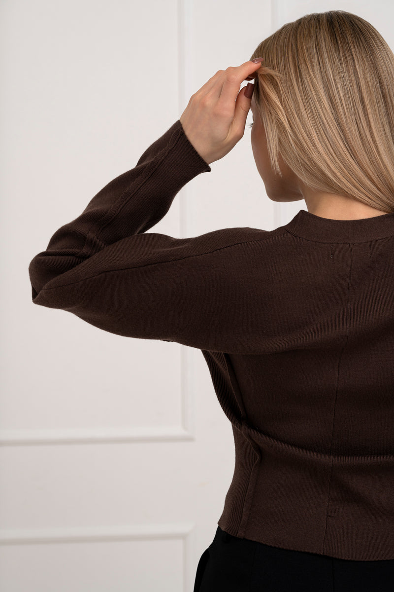 Moteriškas susagstomas megztinis CADENCE Tamsiai ruda