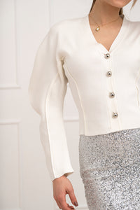 Moteriškas susagstomas megztinis CADENCE Balta