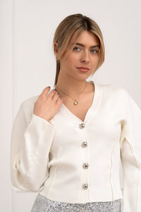 Moteriškas susagstomas megztinis CADENCE Balta