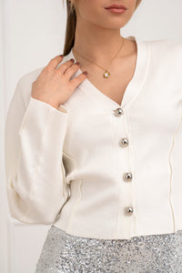 Moteriškas susagstomas megztinis CADENCE Balta