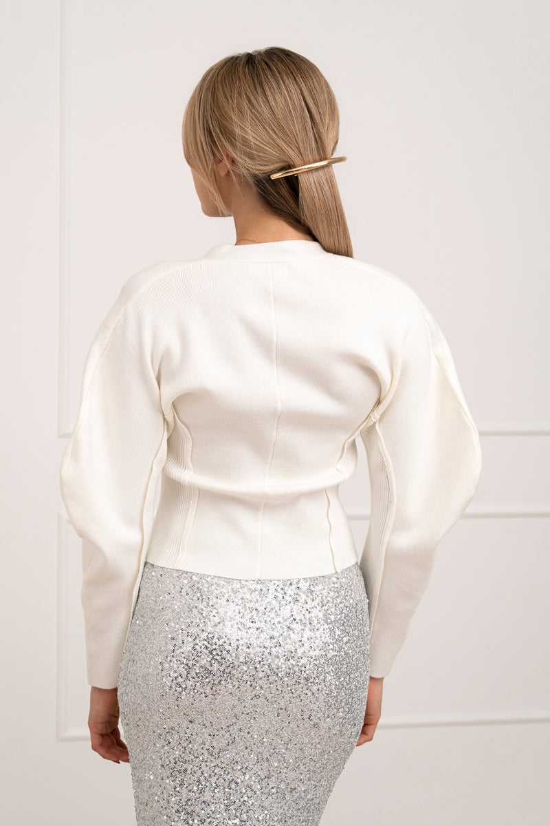 Moteriškas susagstomas megztinis CADENCE Balta