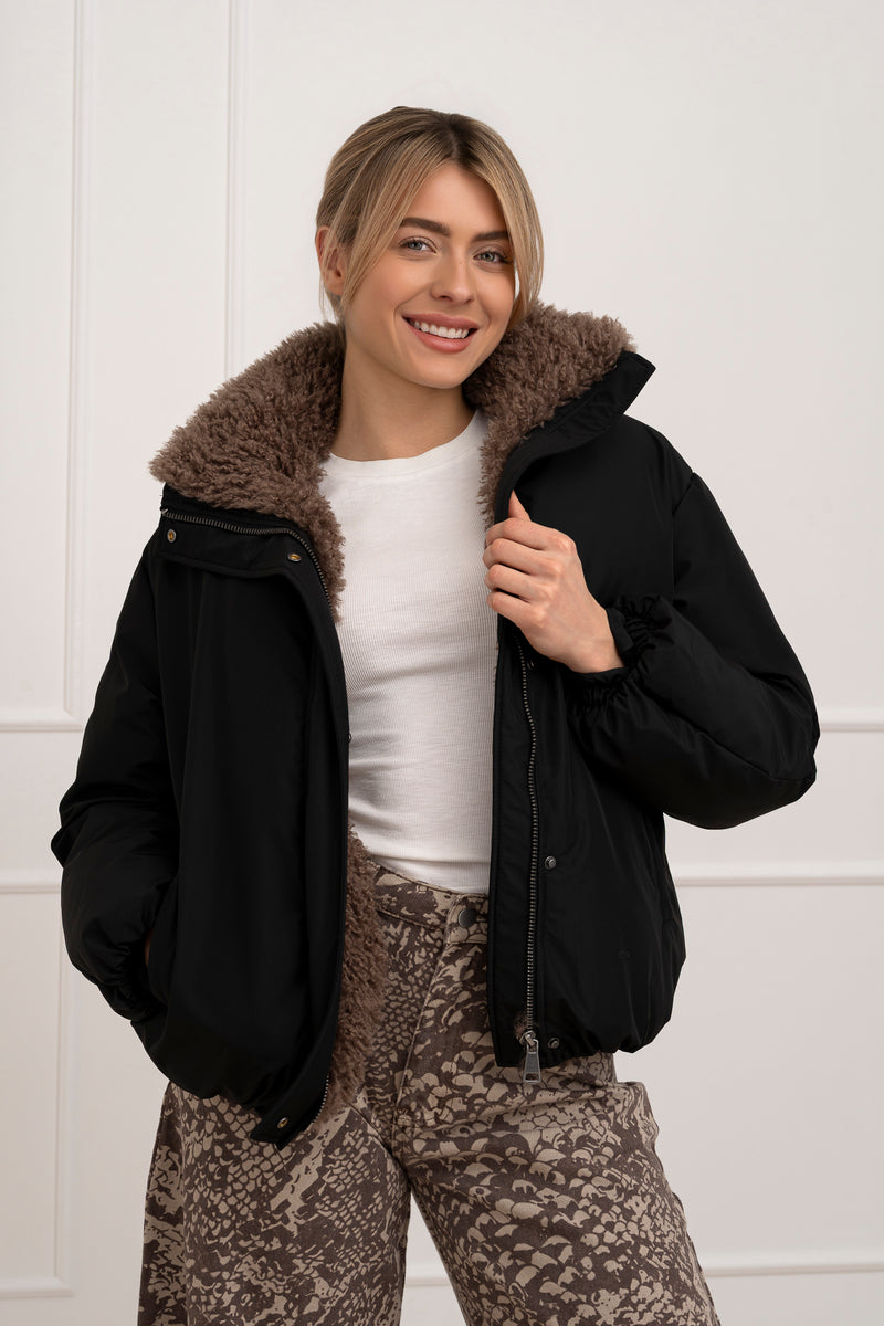 Moteriška striukė su teddy kailiu BILLY Juoda/Ruda