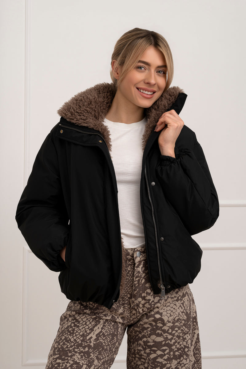 Moteriška striukė su teddy kailiu BILLY Juoda/Ruda