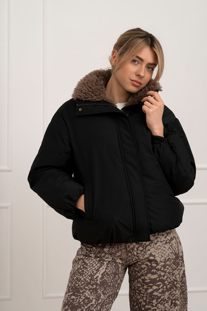 Moteriška striukė su teddy kailiu BILLY Juoda/Ruda