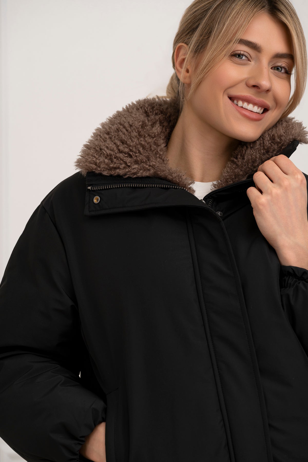 Moteriška striukė su teddy kailiu BILLY Juoda/Ruda