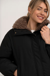 Moteriška striukė su teddy kailiu BILLY Juoda/Ruda