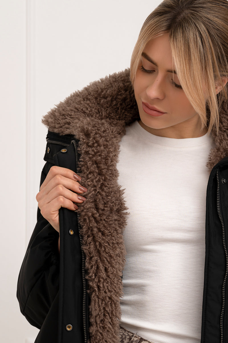 Moteriška striukė su teddy kailiu BILLY Juoda/Ruda