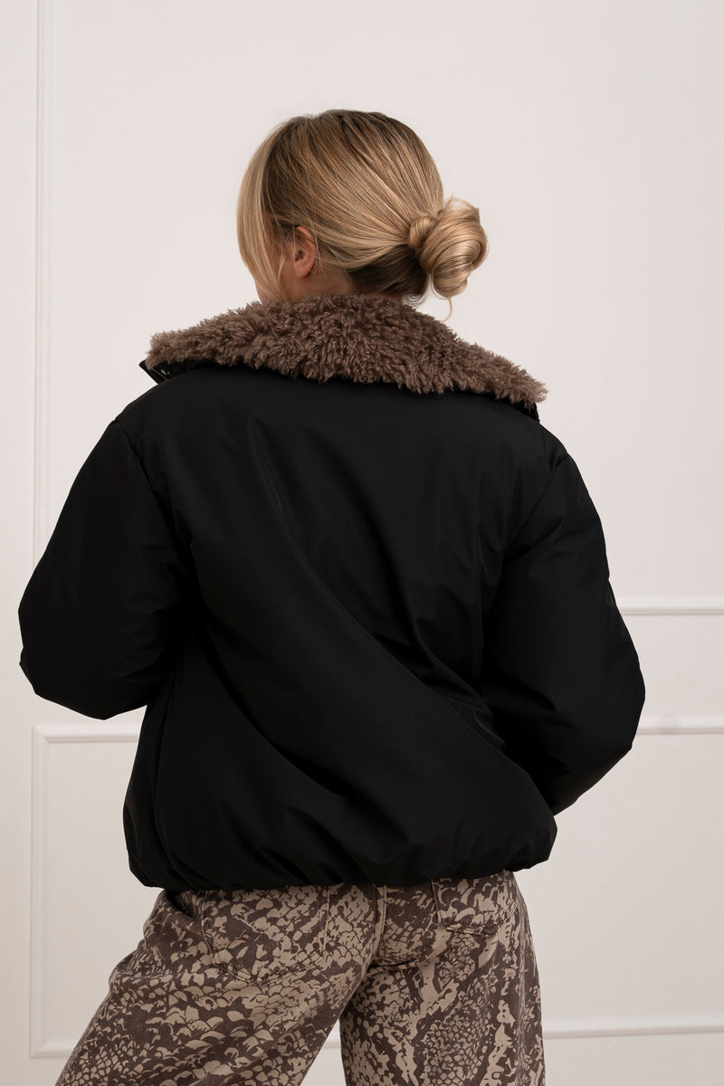 Moteriška striukė su teddy kailiu BILLY Juoda/Ruda