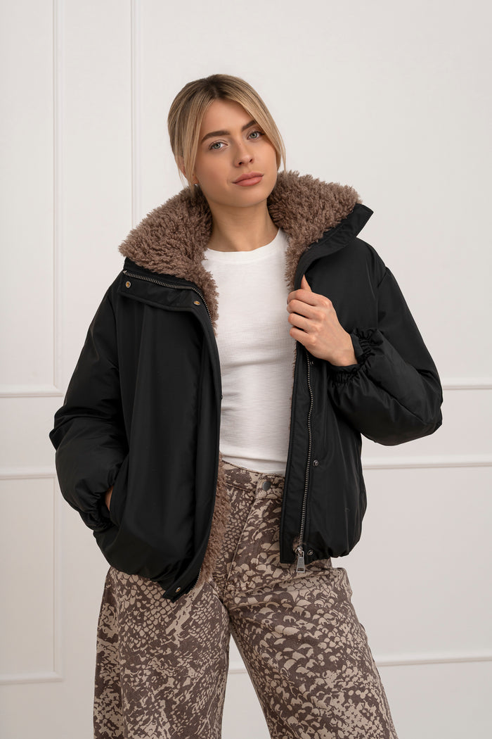 Moteriška striukė su teddy kailiu BILLY Juoda/Ruda