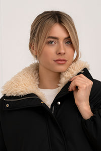 Moteriška striukė su teddy kailiu BILLY Juoda/Kreminė