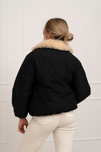 Moteriška striukė su teddy kailiu BILLY Juoda/Kreminė